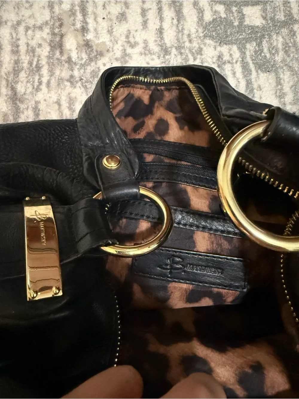 Black Leather Shoulder Bag with Gold Hardware